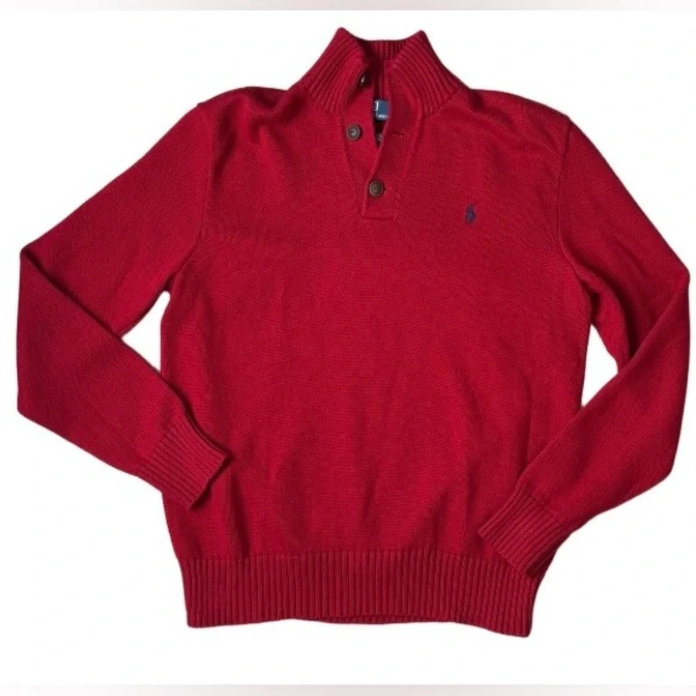 Polo by Ralph Lauren Red Cotton Mock Neck Pull Over Sweater SZ M Classic Preppy